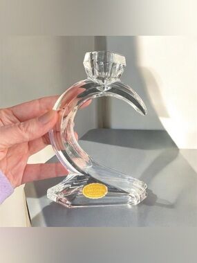 Vintage 24% Genuine Lead Crystal Elegant Wave Curved Single Taper Candle Holder
